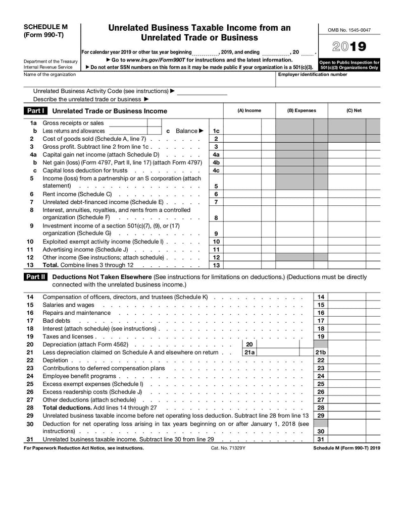 Large thumbnail of Schedule M (Form 990-T) - Jan 2019