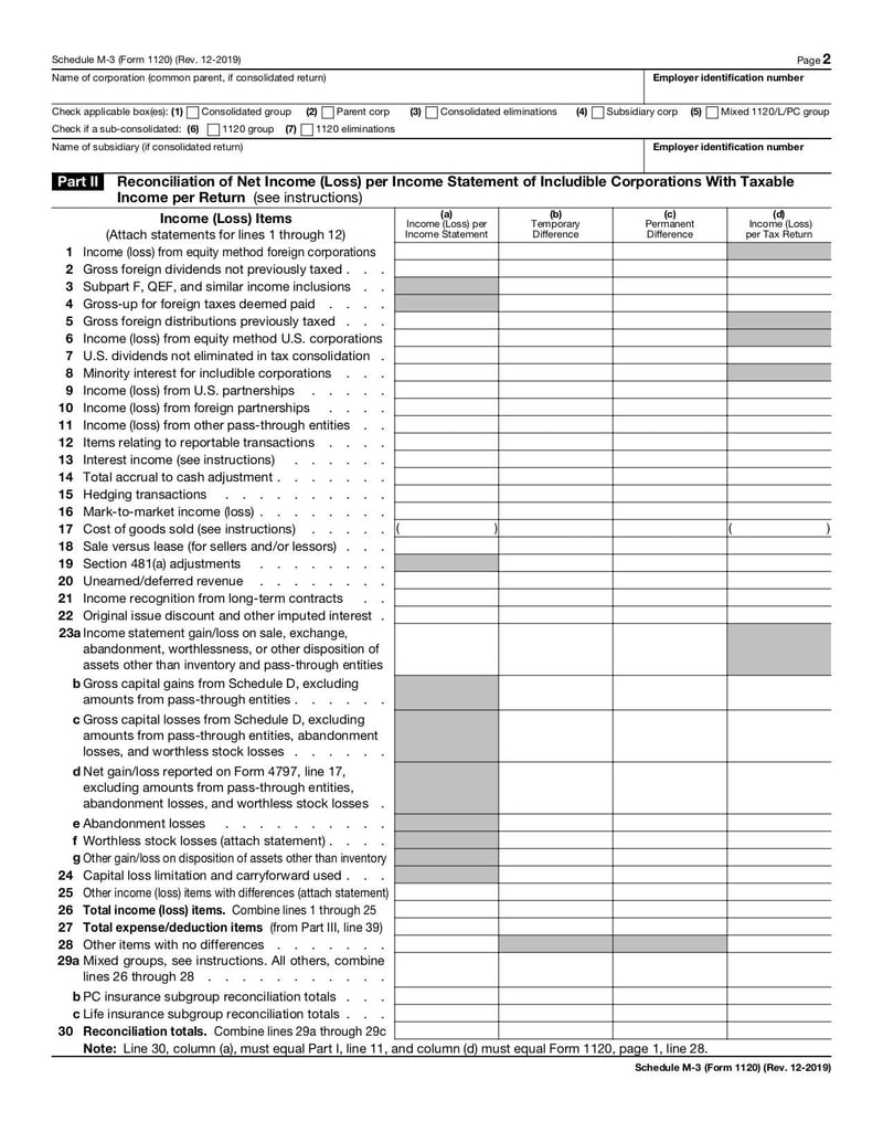 Large thumbnail of Form 1120 Schedule M-3 - Dec 2019