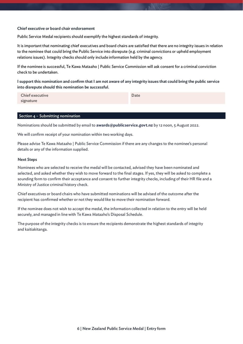 Large thumbnail of New Zealand Public Service Medal Nomination Form and Guidelines - Mar 2022