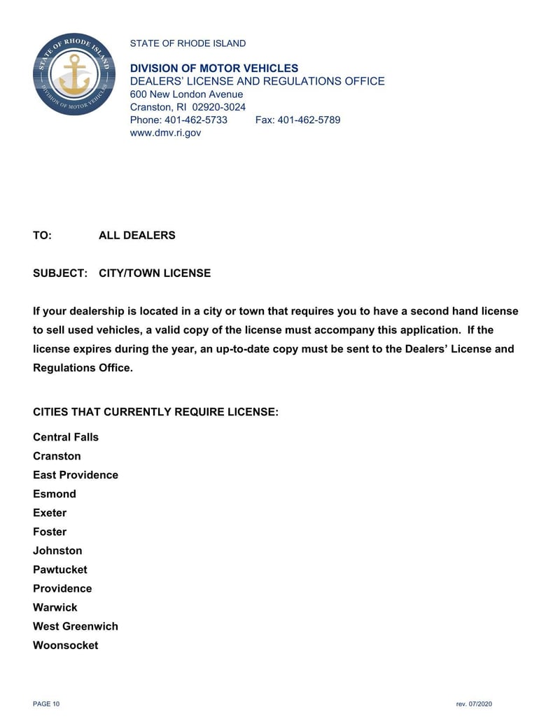 Large thumbnail of Rhode Island Application for New Dealership License (2020)