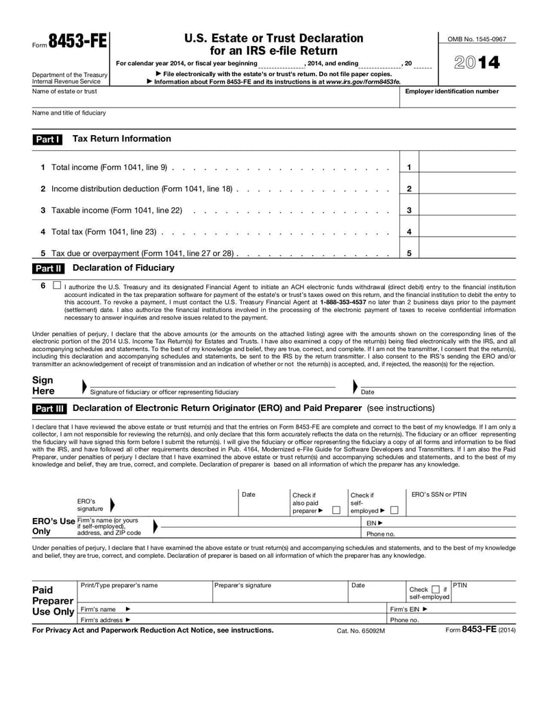 Large thumbnail of Form 8453-FE - Nov 2014