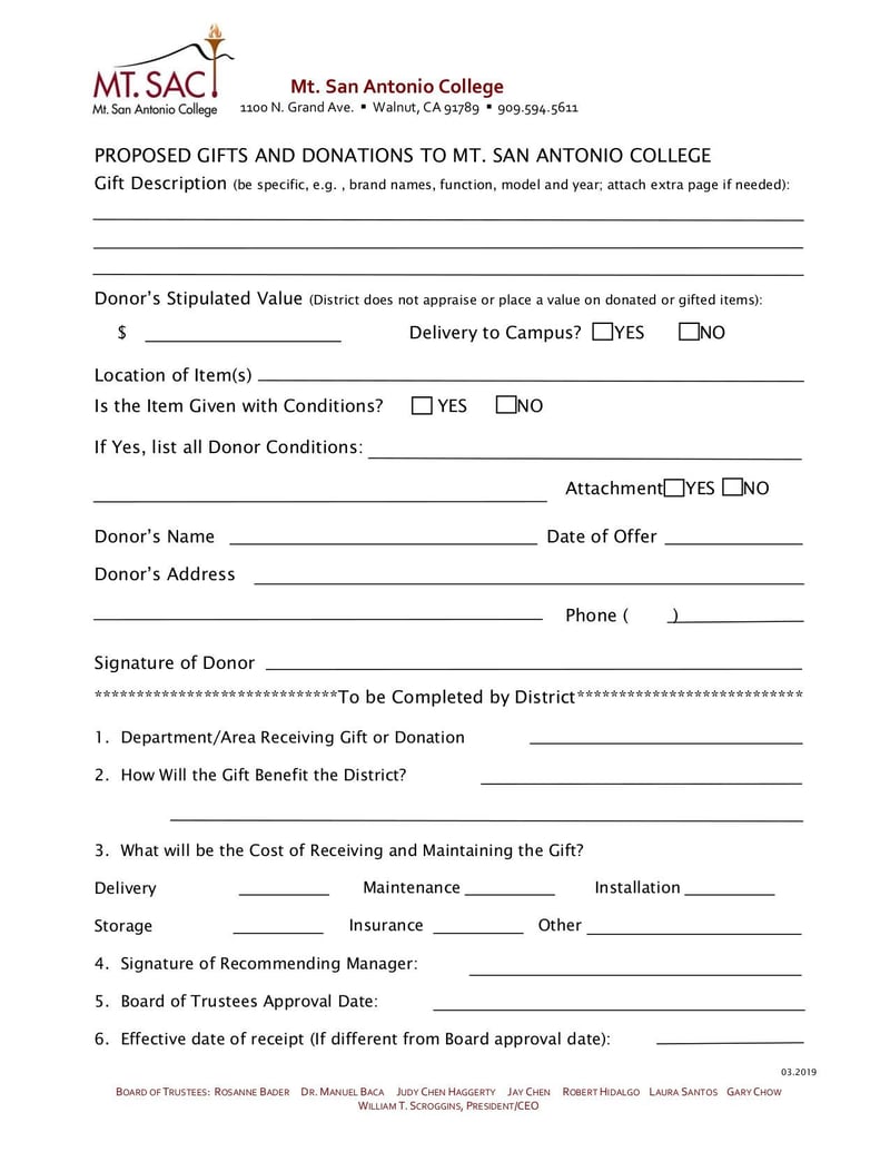 Large thumbnail of Proposed Gift Donation Form - Oct 2021
