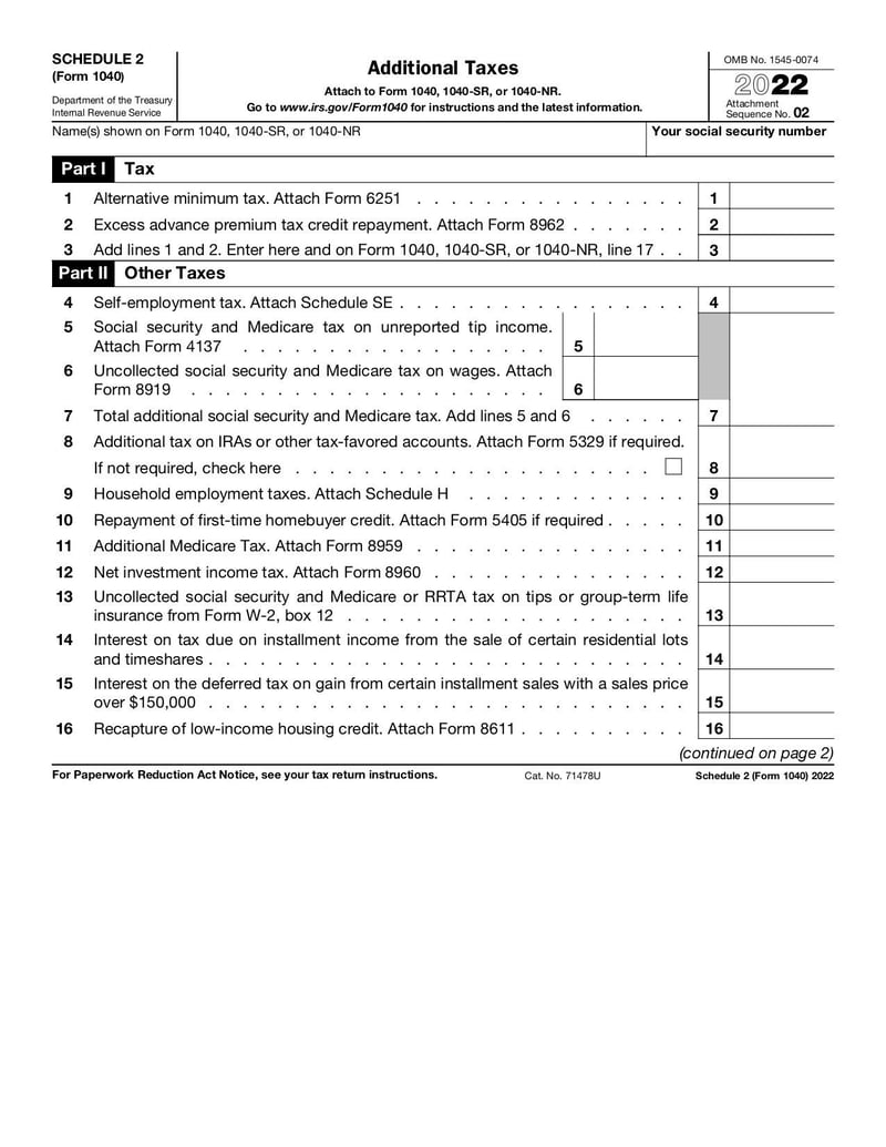 Large thumbnail of Schedule 2 (Form 1040) - Jan 2022