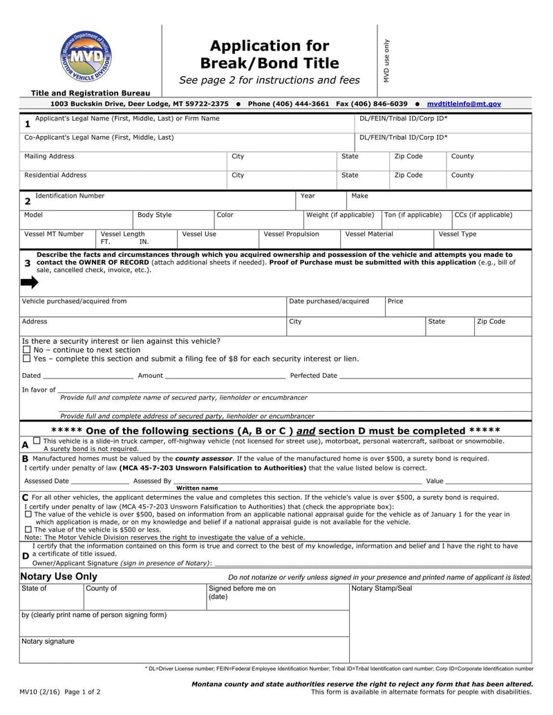 Large thumbnail of Form MV10 (Feb 2016)