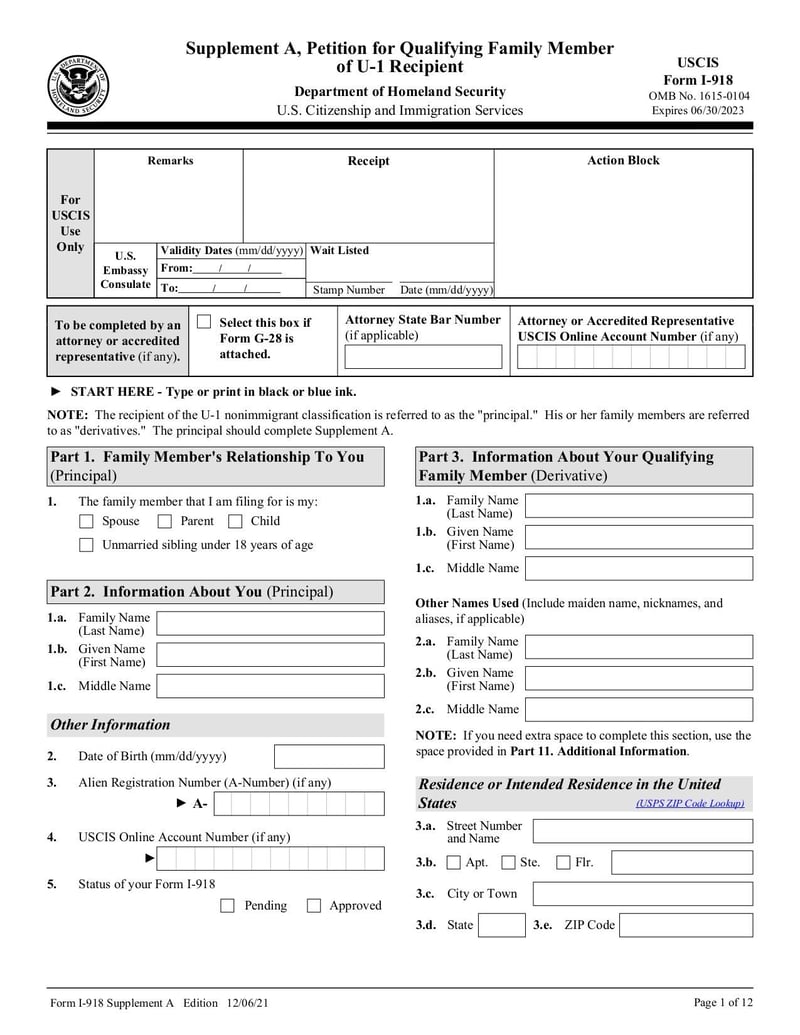Large thumbnail of Form I-918 Supplement A - Dec 2021