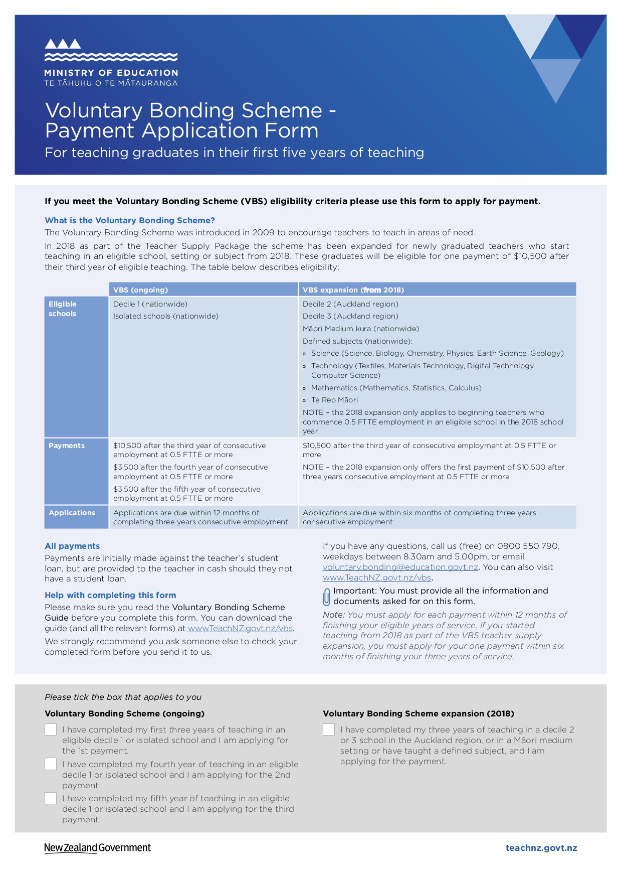 Voluntary Bonding Scheme Payment Application Form Fill and sign