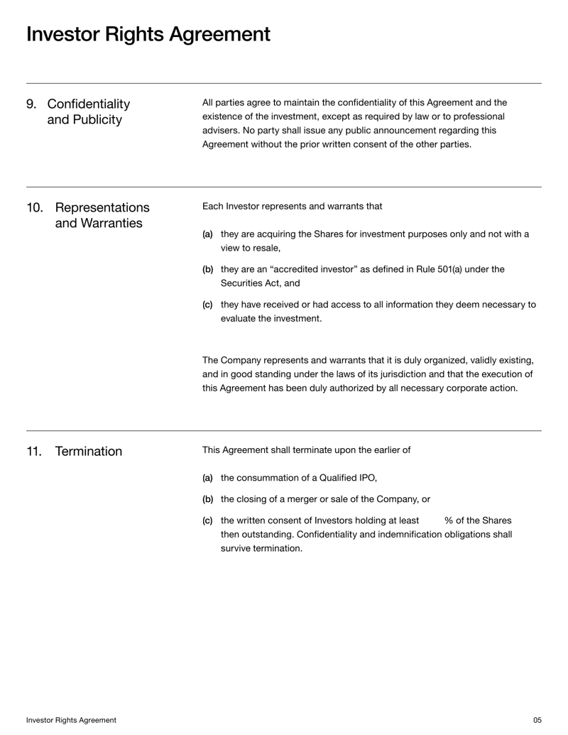 Investor Rights Agreement detailing equity terms, voting rights and share classifications