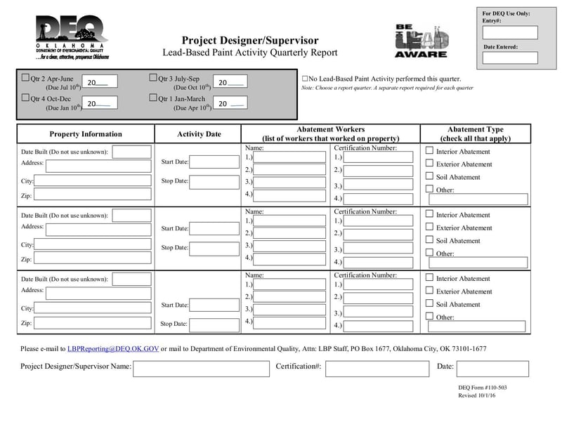 Large thumbnail of DEQ Form 110-503 - May 2017