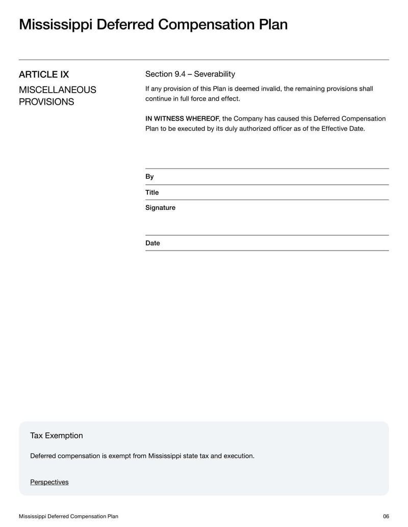 Mississippi Deferred Compensation Plan for summarizing deferred income benefits for Mississippi employees