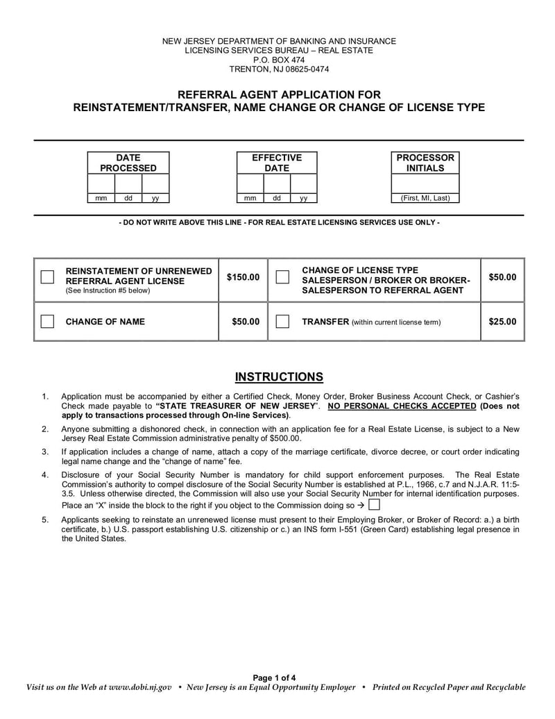 Large thumbnail of Referral Agent Application for Reinstatement/Transfer, Name Change - Sep 2014