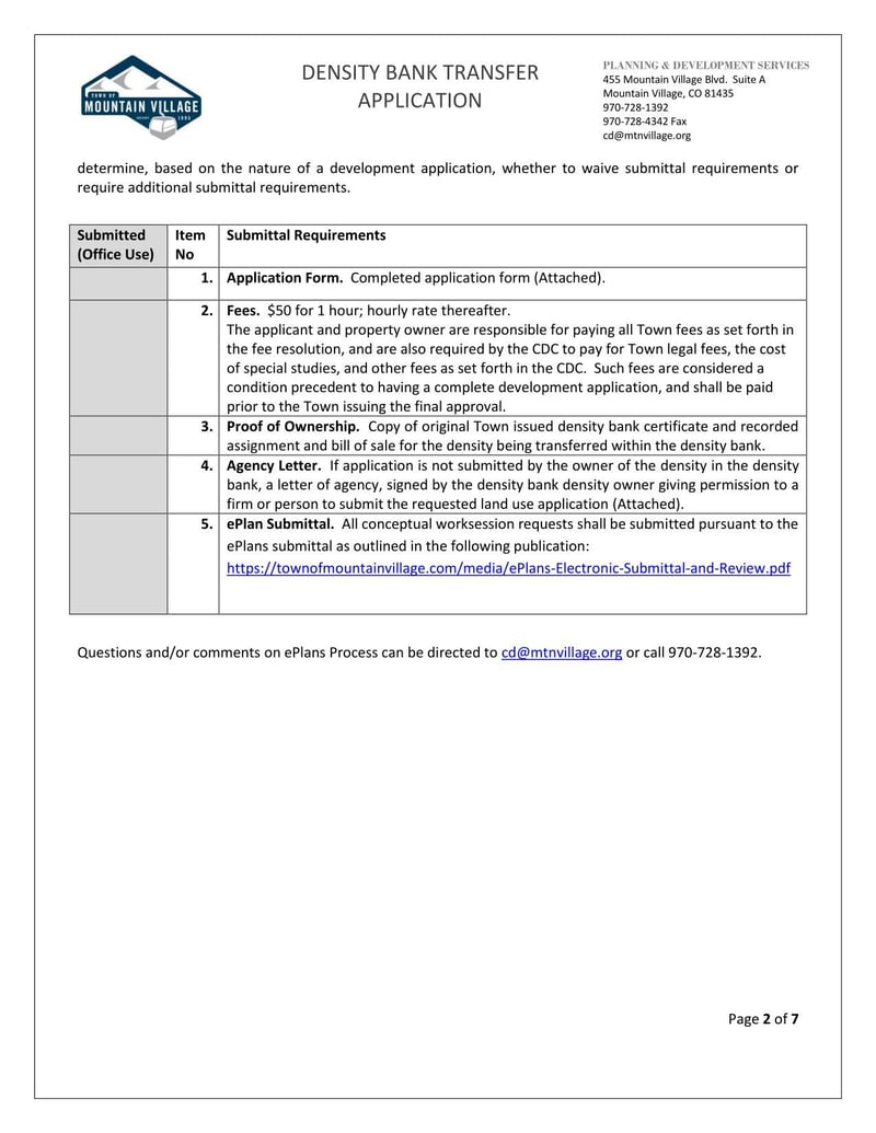 Large thumbnail of Mountain Village Density Bank Transfer Application (2018)