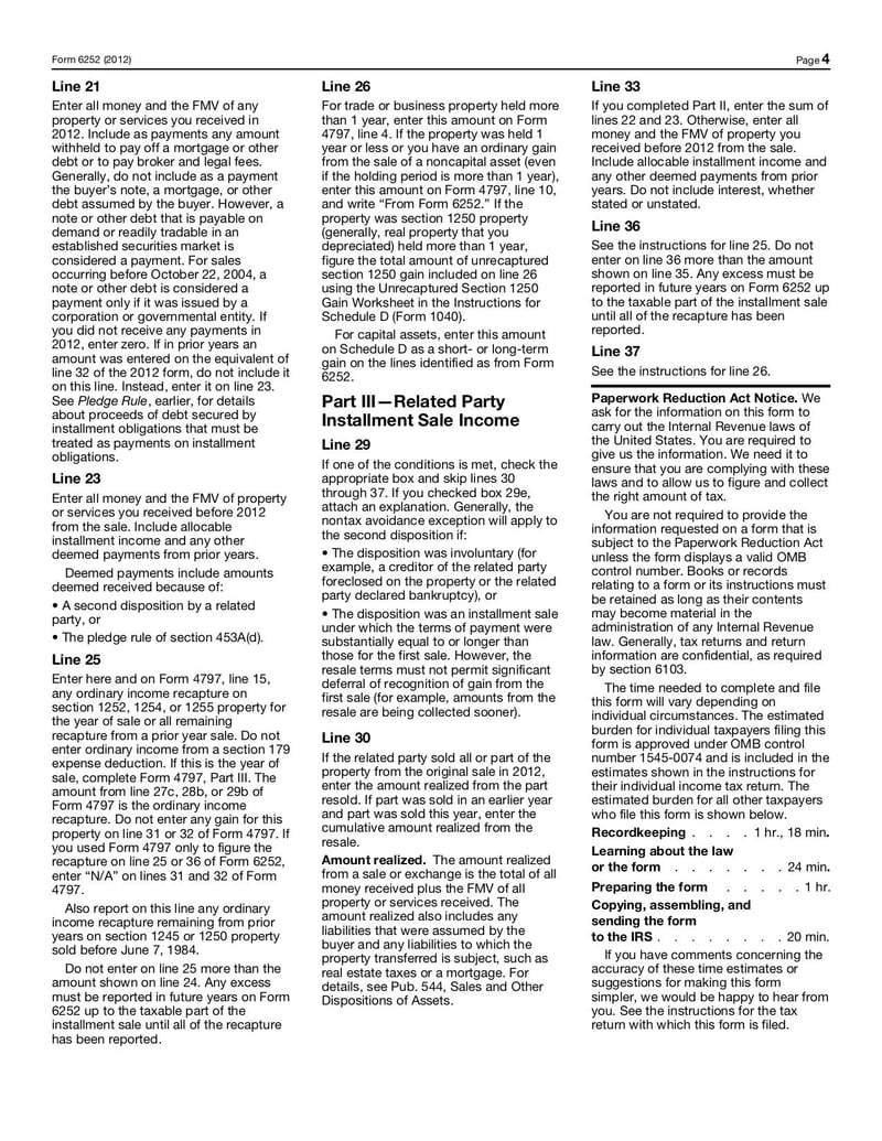 Large thumbnail of Form 6252 - Jan 2012