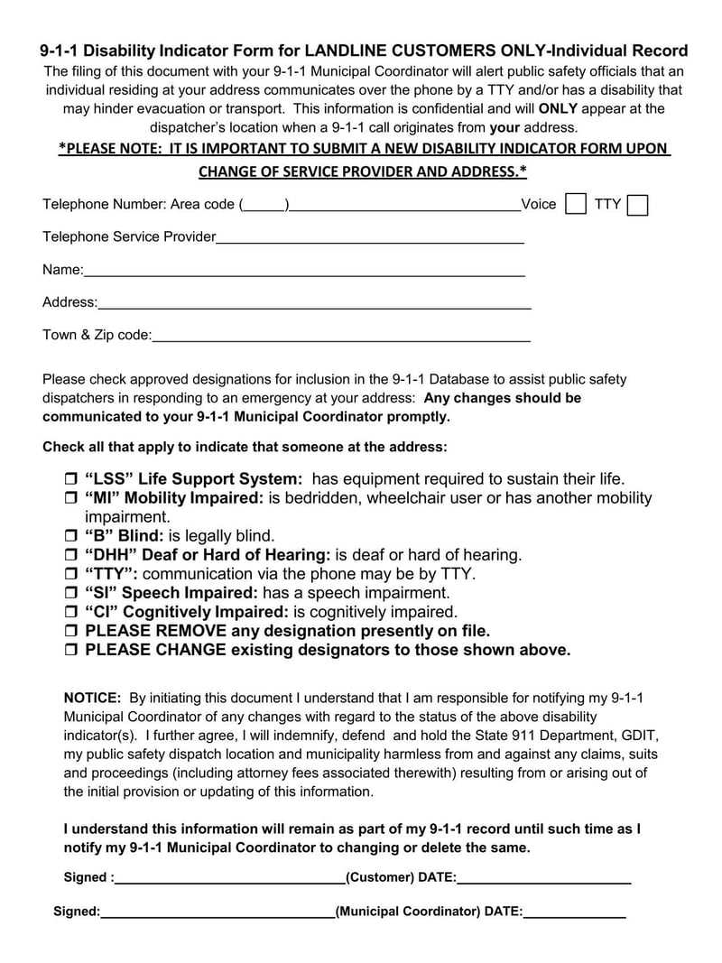 Large thumbnail of Massachusetts Disability Indicator Form for Landline Customers Only