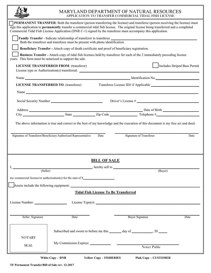 Large thumbnail of Form TF Permanent Transfer/Bill of Sale (2017)