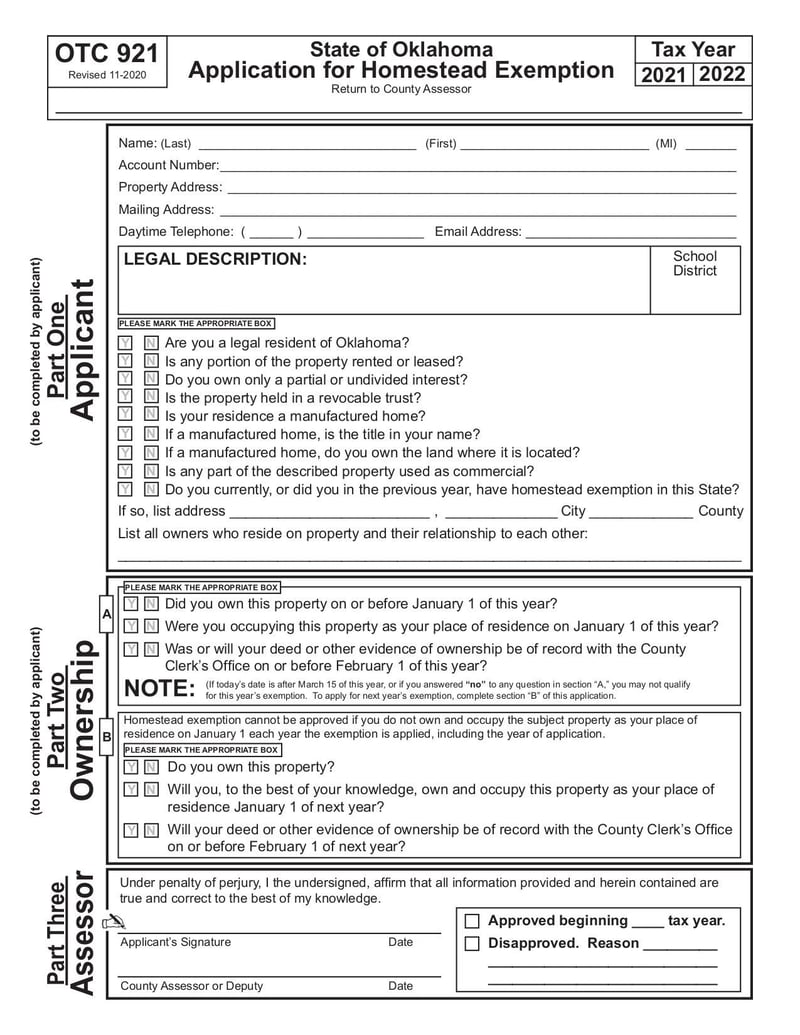 Large thumbnail of Form 921 Application for Homestead Exemption - Nov 2020