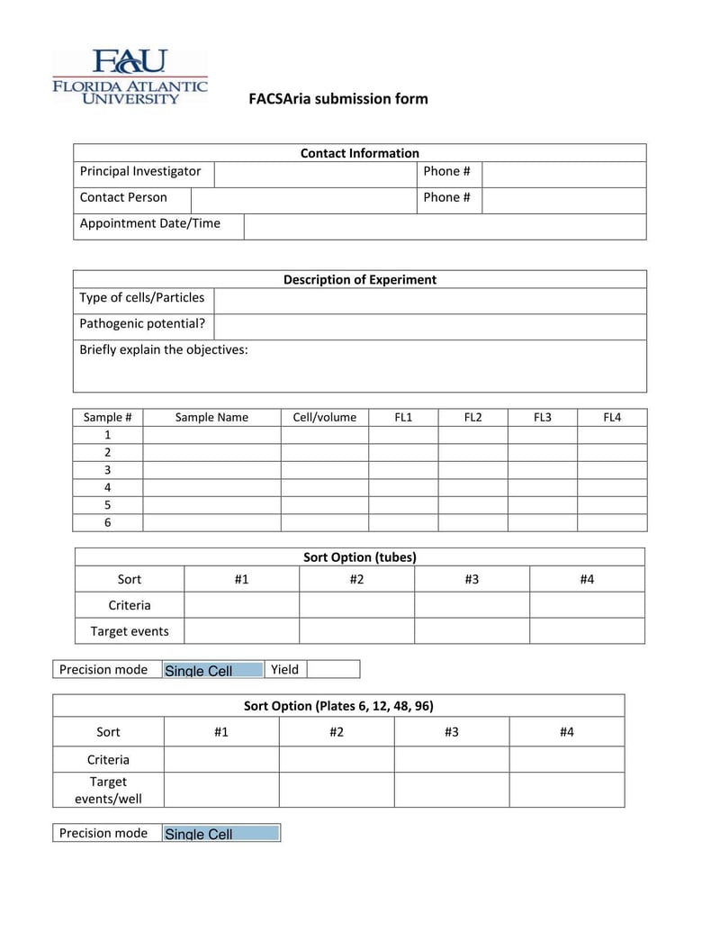 Large thumbnail of Florida Atlantic University FACSAria Submission Form