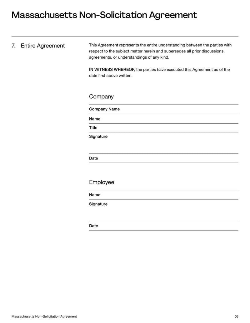 Non-Solicitation Agreement Massachusetts for preventing solicitation of clients or employees while aligning with Massachusetts legal requirements