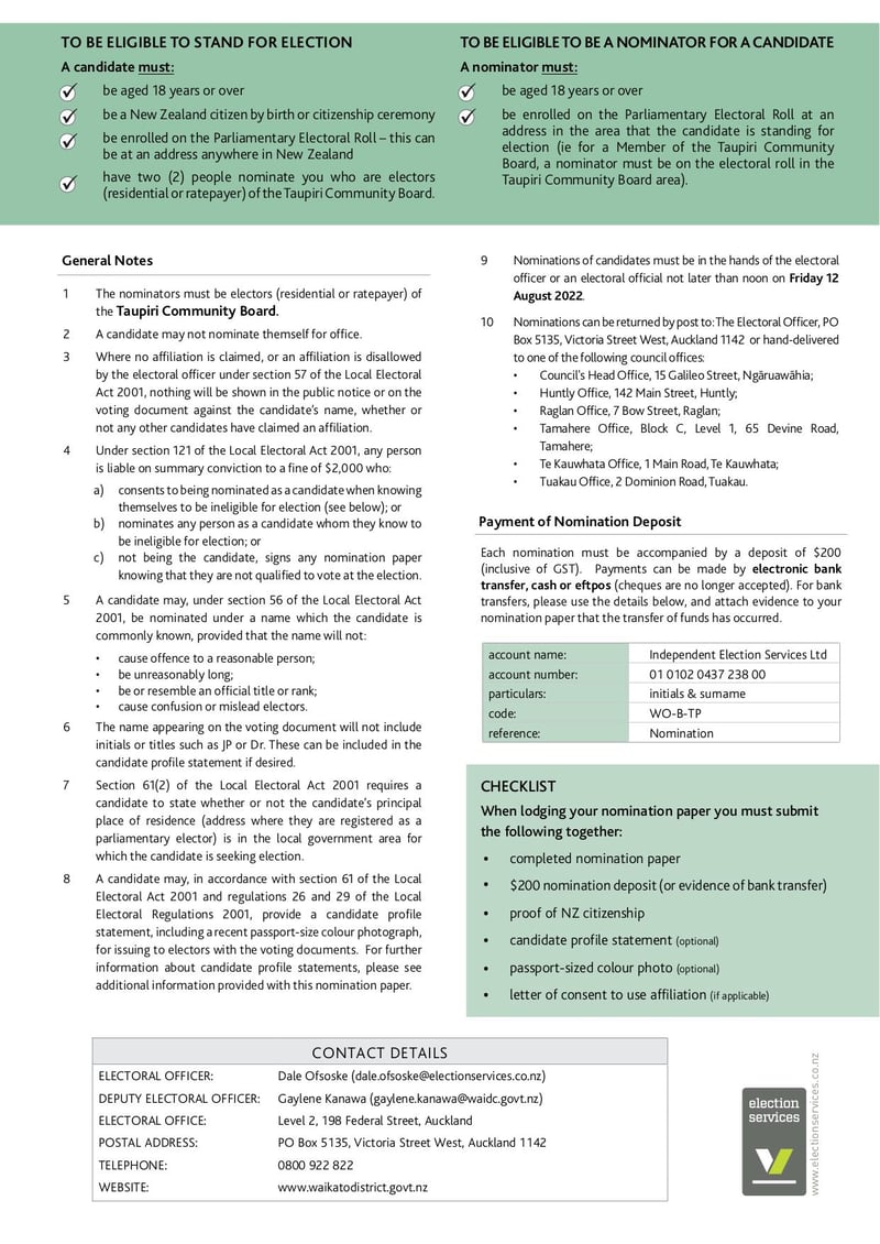 Large thumbnail of Taupiri Community Board Nomination Paper - Jul 2022