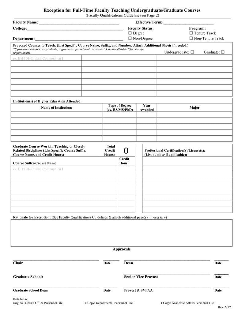 Large thumbnail of Exception for Full-Time Faculty - May 2019