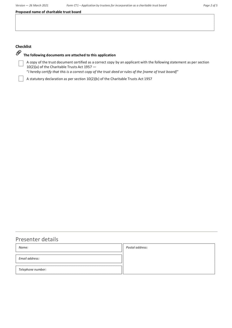 Large thumbnail of Form CT1 Application by Trustees for Incorporation as a Charitable Trust Board - Nov 2022