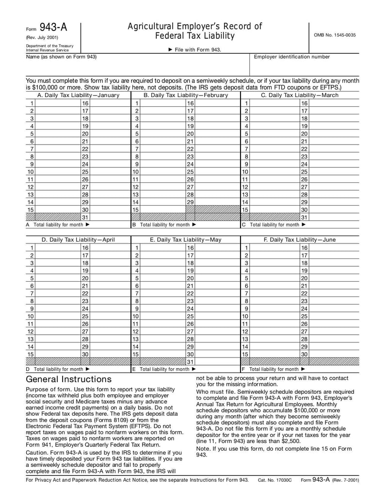 Large thumbnail of Form 943A - Jul 2001