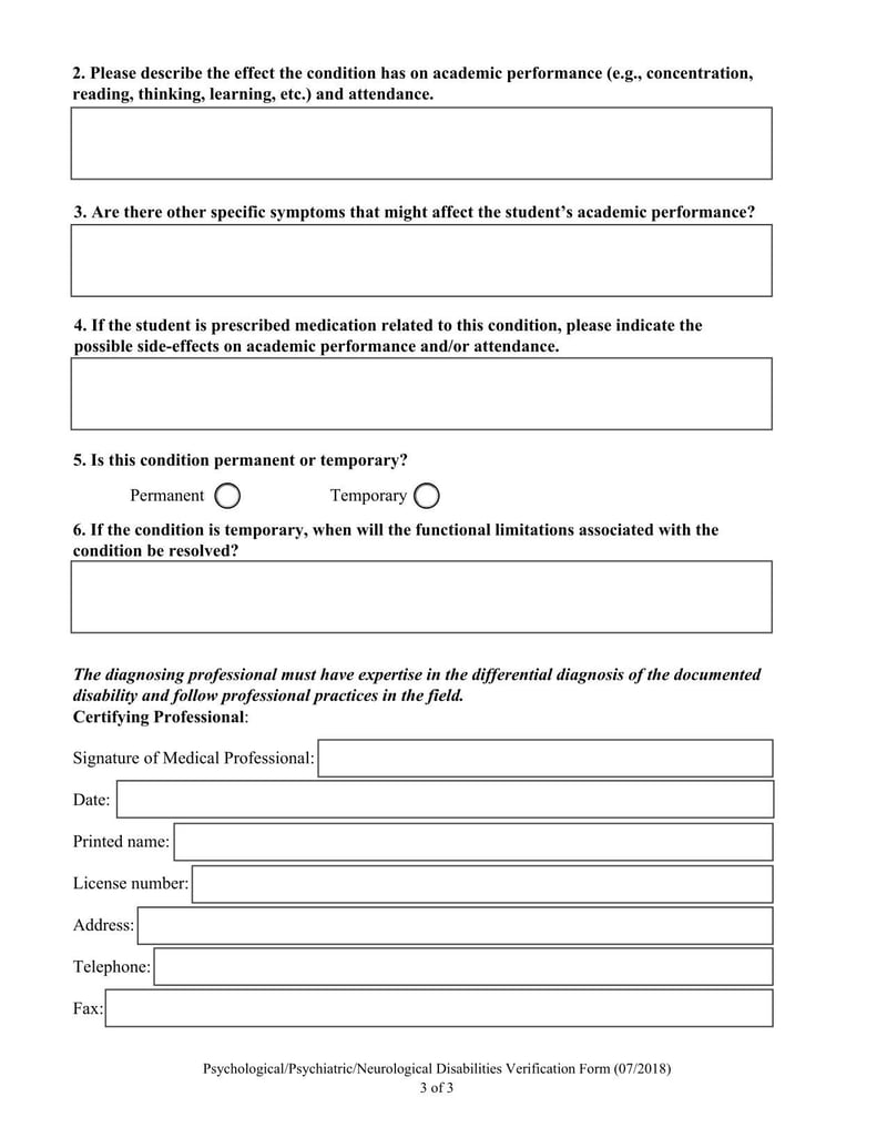 Large thumbnail of Sonoma State University Psychological/Psychiatric/Neurological Disabilities Verification Form