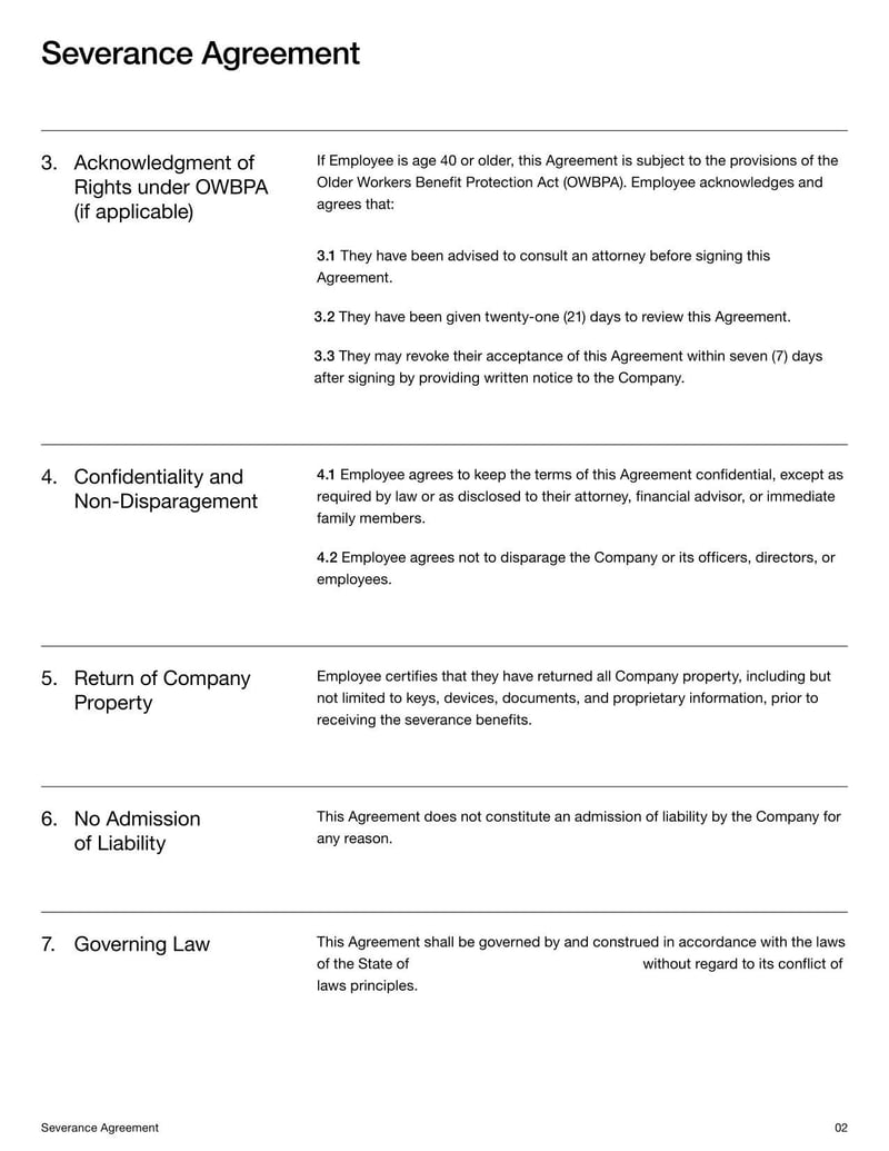 Severance Agreement for finalizing employment separation terms