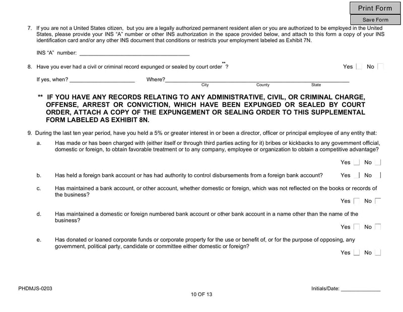 Thumbnail of New Jersey Supplemental Form and Multi Jurisdictional Personal History Disclosure Form - Jan 2013 - page 9
