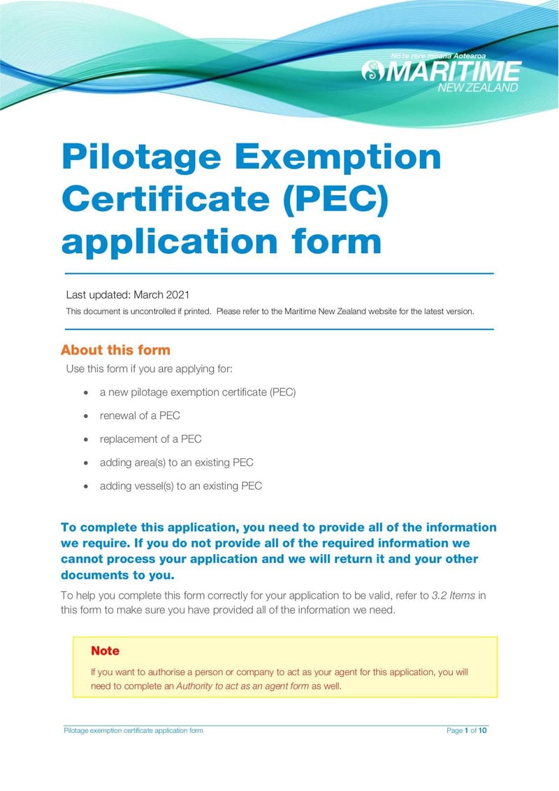 Large thumbnail of Pilot Exemption Certificate Application Form - Mar 2021
