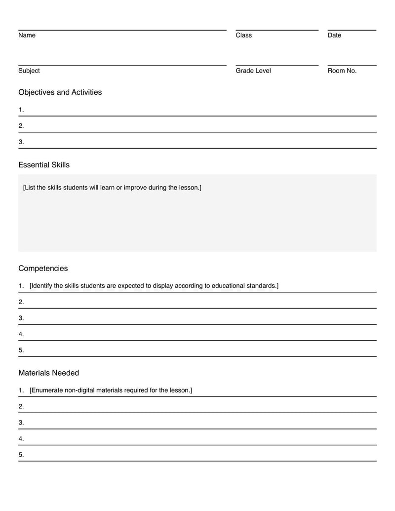 Lesson Plan Template providing a structured outline for educators to plan instructional activities