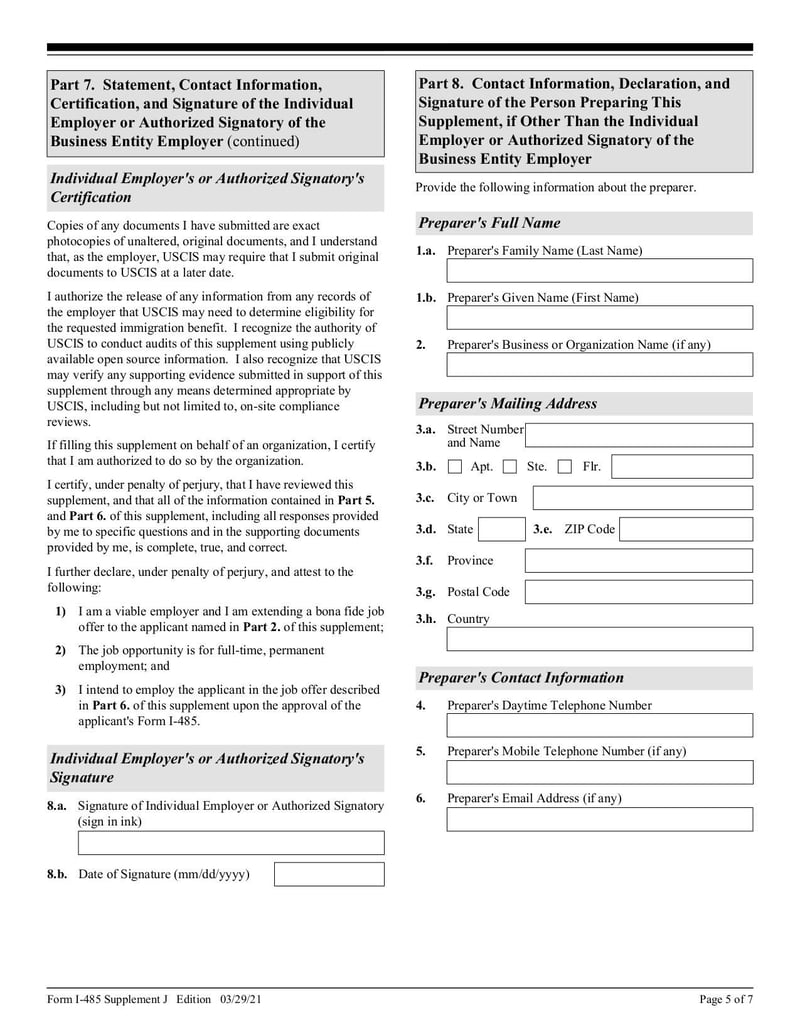 Large thumbnail of Form I-485 Supplement J - Feb 2023
