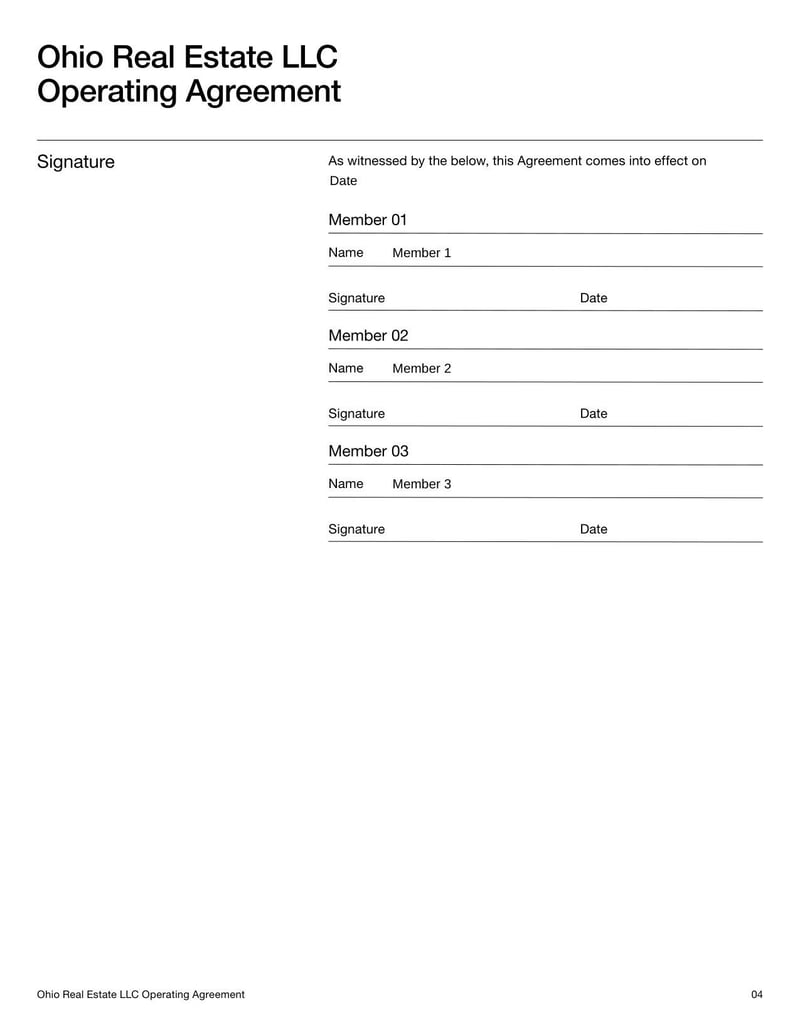 Ohio Real Estate LLC Operating Agreement | Fill and sign online with Lumin for Free Printable Dissolution Papers For Ohio