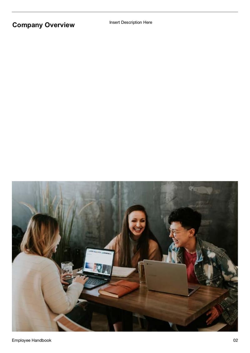Employee Handbook detailing workplace policies, employee rights, company expectations, and benefits