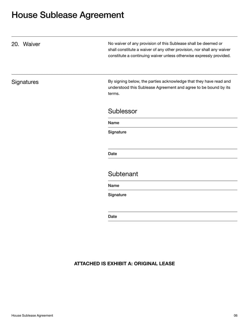 House Sublease Agreement for outlining lease transfer terms