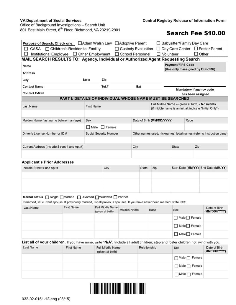Large thumbnail of Central Registry Release of Information Form - Jul 2015