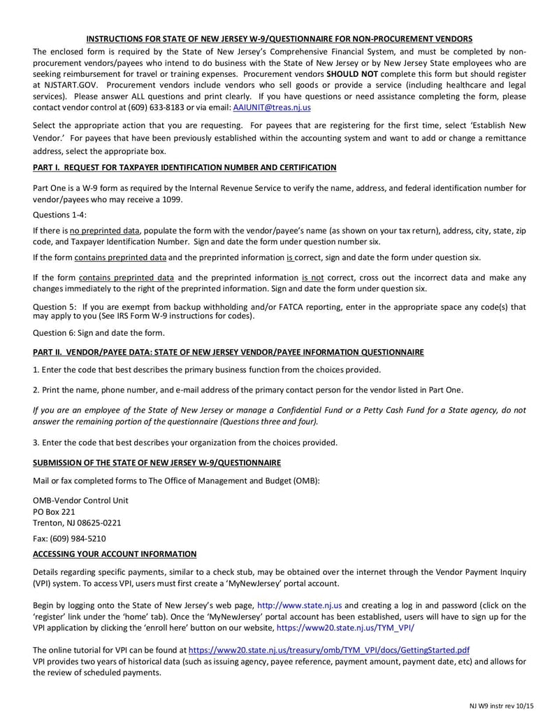 Large thumbnail of NJ W-9 Form - Oct 2015