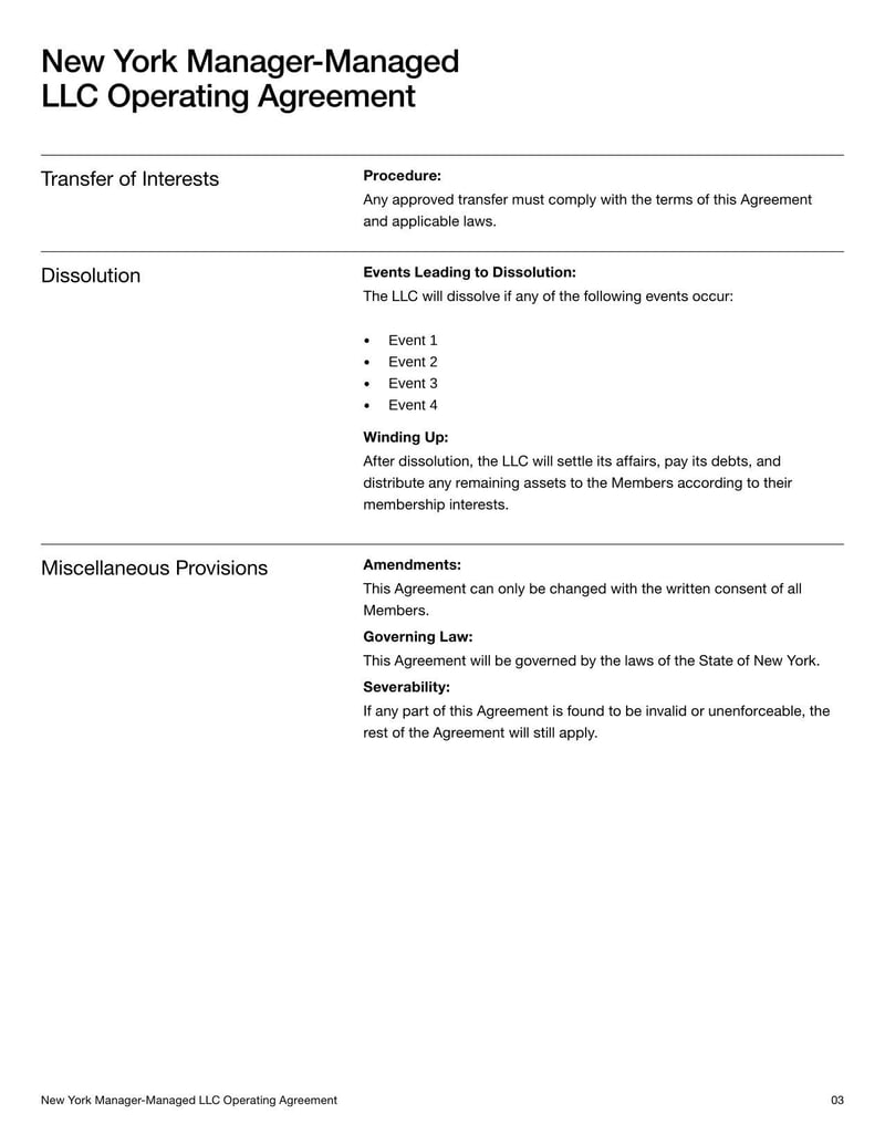 New York Manager-Managed LLC Operating Agreement detailing roles in a manager-managed New York LLC