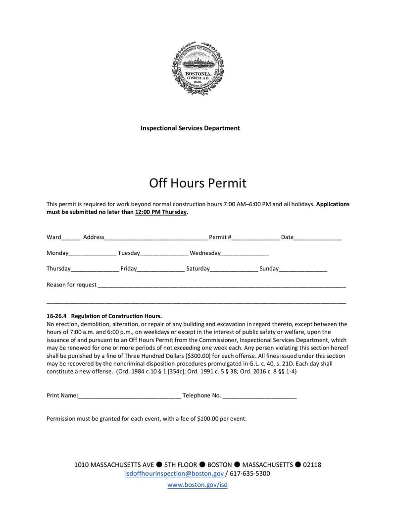 Large thumbnail of Off Hours Permit Form - Apr 2021