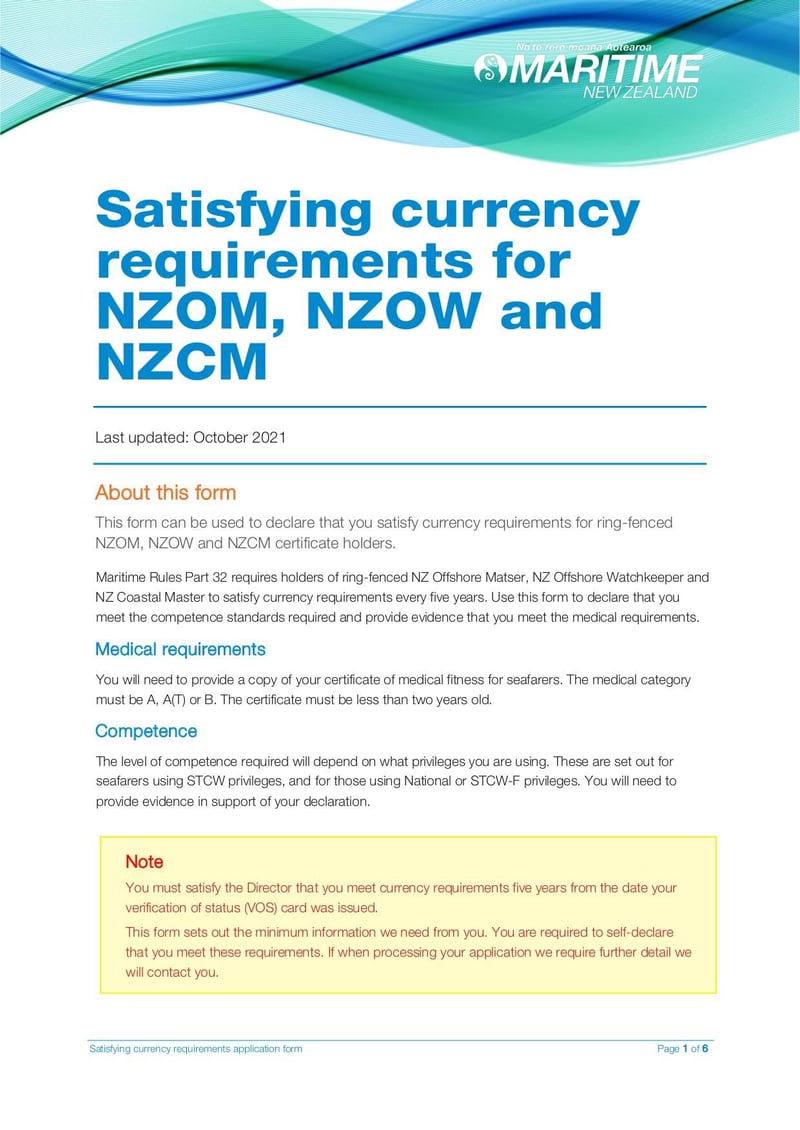 Large thumbnail of Satisfying Currency Requirements Application Form - Oct 2021