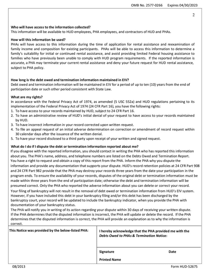 Large thumbnail of Debt Owed to PHAs & Terminations Form - Jun 2020