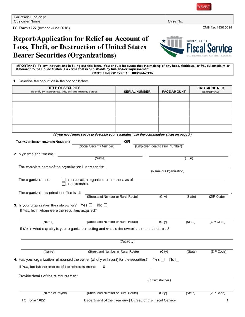 Large thumbnail of FS Form 1022 - Jun 2018