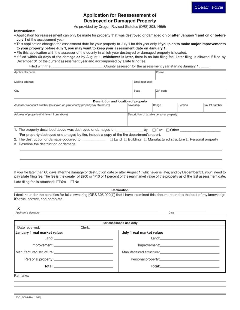 Large thumbnail of Application for Reassessment of Destroyed or Damaged Property - Nov 2015