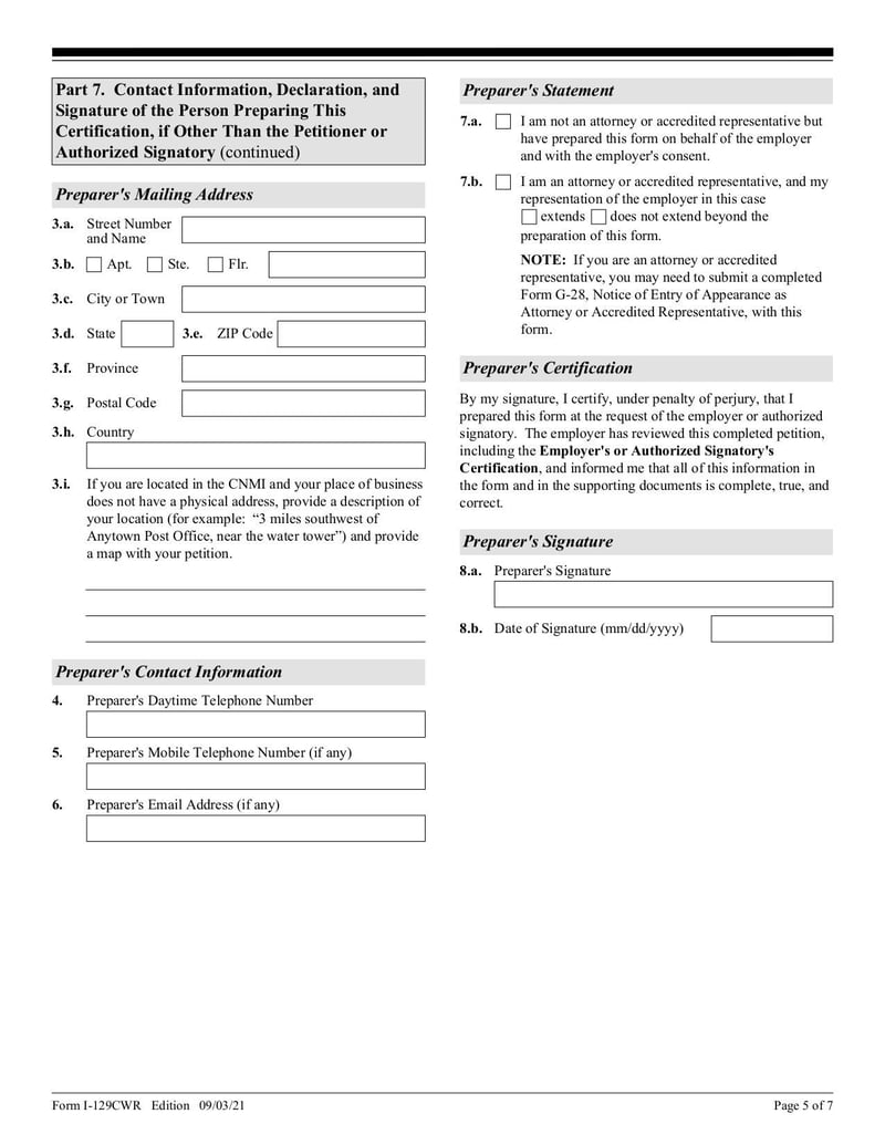 Large thumbnail of Form I-129CWR - Sep 2021