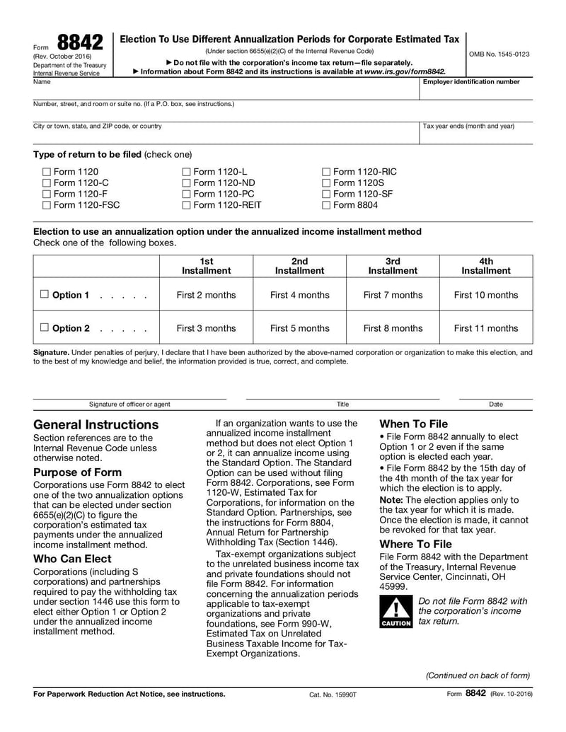 Large thumbnail of Form 8842 - Oct 2016