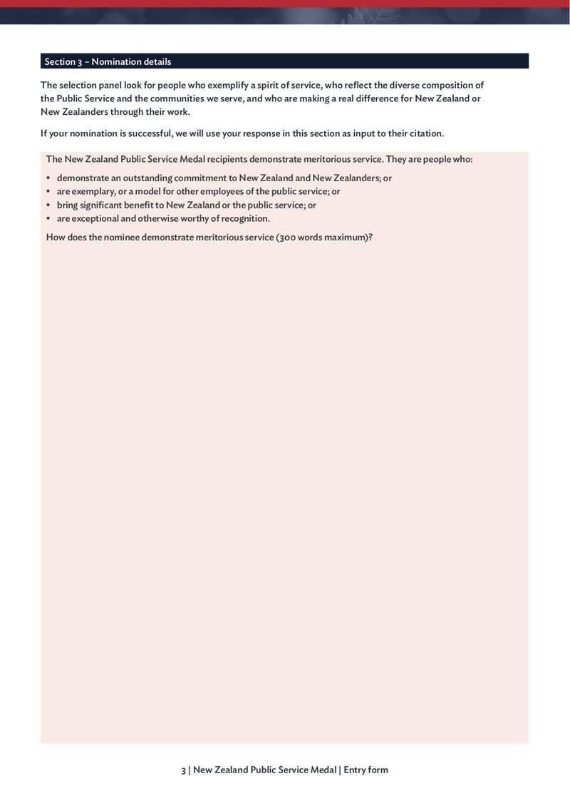 Large thumbnail of New Zealand Public Service Medal Nomination Form and Guidelines - Mar 2022
