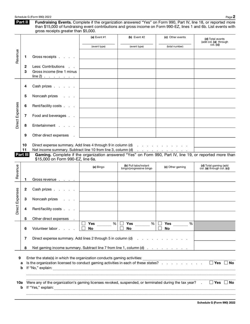 Large thumbnail of Schedule G (Form 990 or 990-EZ) - Jan 2022