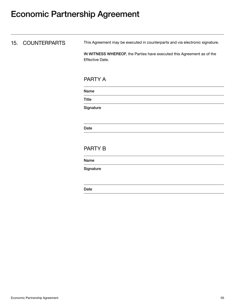 Economic Partnership Agreement defining profit participation rights without ownership, equity or management control