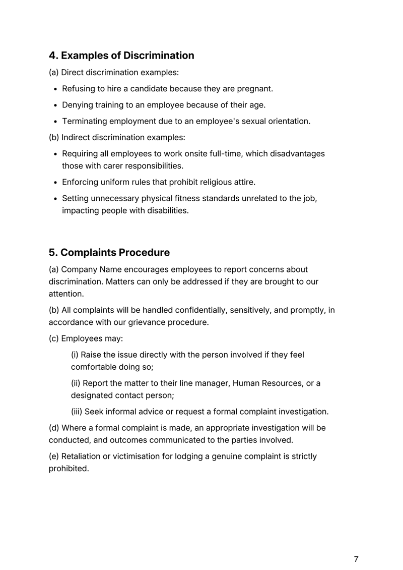 Anti-Discrimination Policy for Australian workplaces covering equality, compliance and complaint procedures