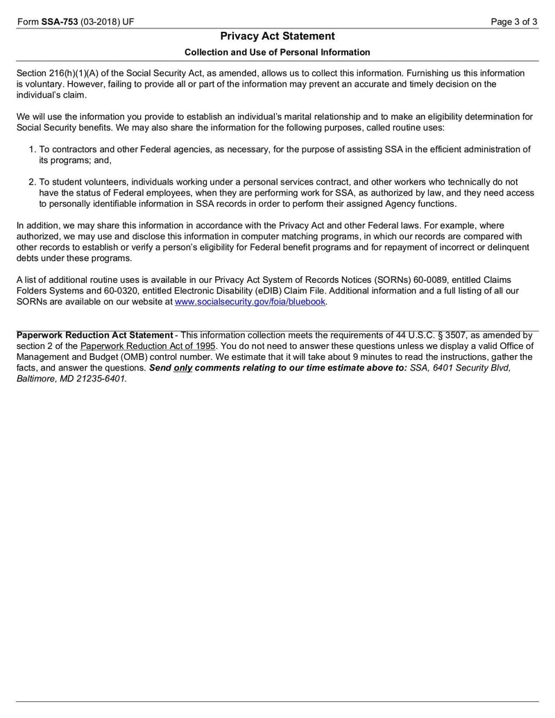 Large thumbnail of Statement Regarding Marriage (Form SSA-753) - Mar 2020