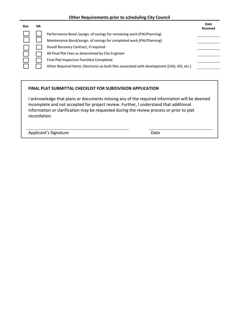 Large thumbnail of Duvall Final Plat Submittal Checklist for Subdivision Applications